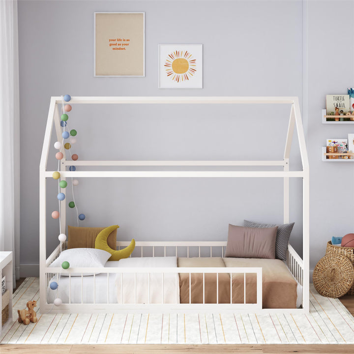 Skyler Metal House Bed with Rail - Off White - Twin