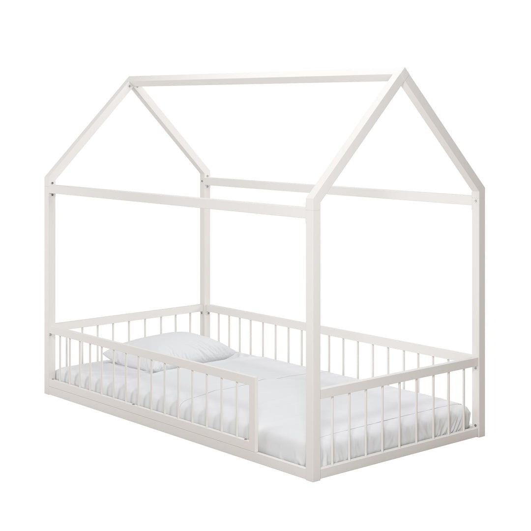 Skyler Metal House Bed with Rail - Off White - Twin