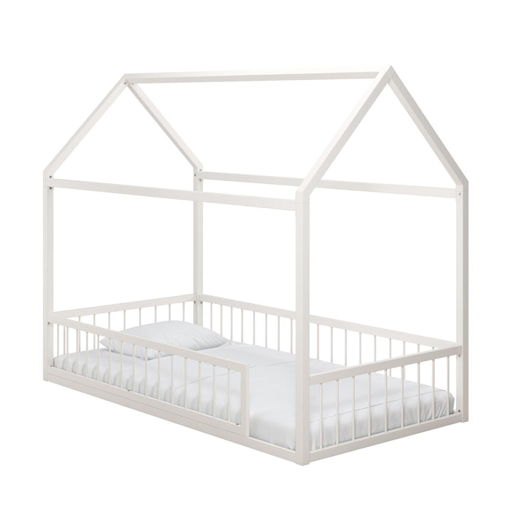 Skyler Metal House Bed with Rail - Off White - Twin