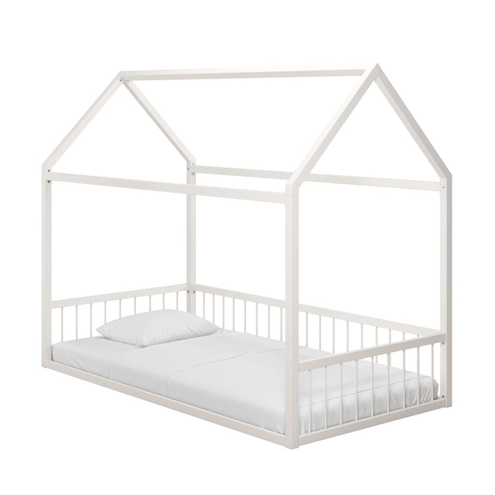 Skyler Metal House Bed with Rail - Off White - Twin