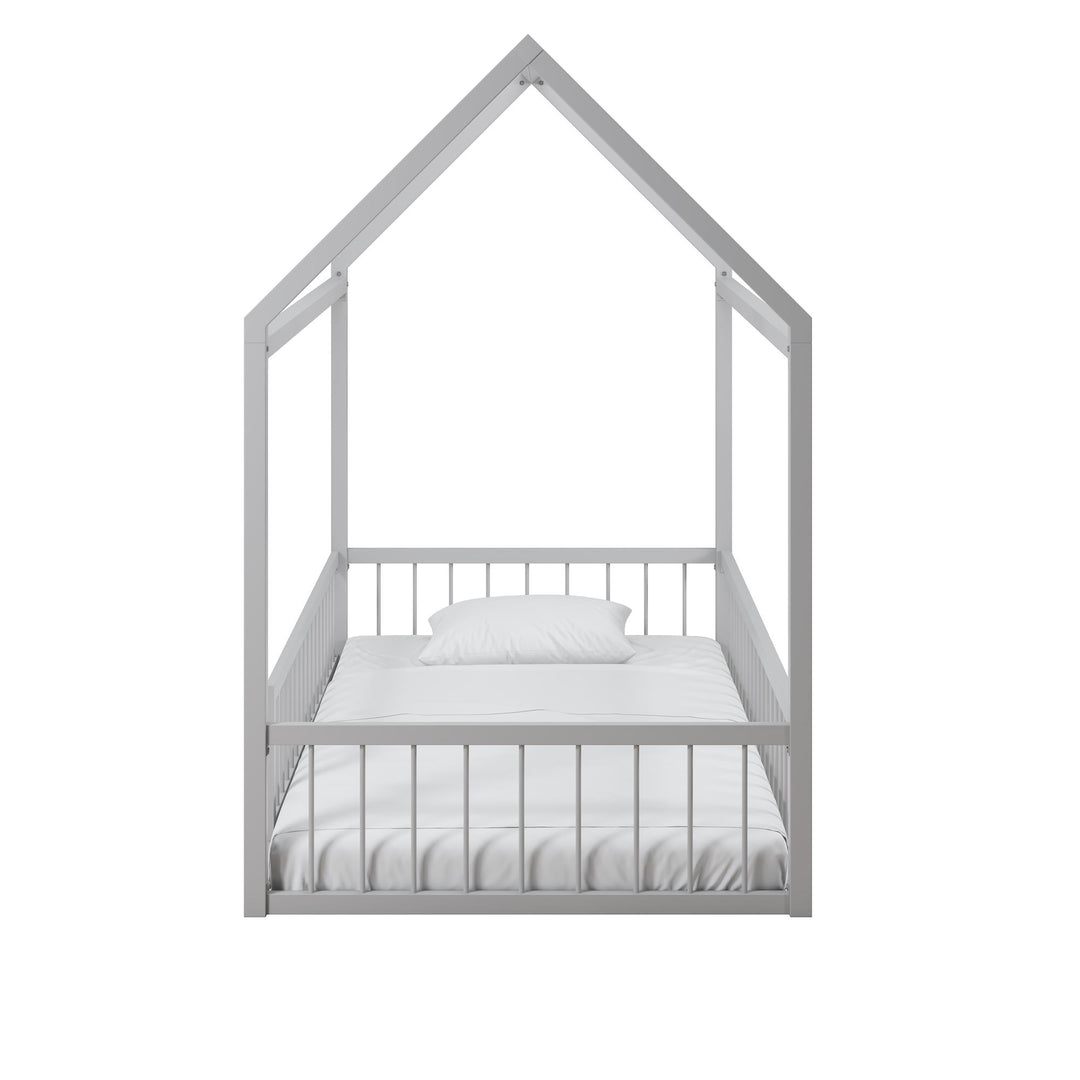 Skyler Metal House Bed with Rail - Dove Gray - Twin