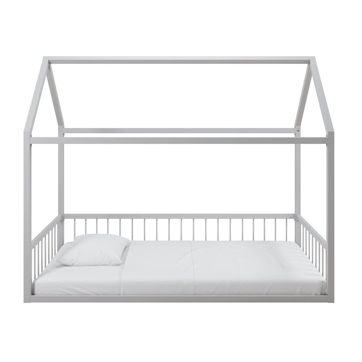 Skyler Metal House Bed with Rail - Dove Gray - Twin