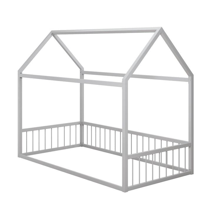 Skyler Metal House Bed with Rail - Dove Gray - Twin