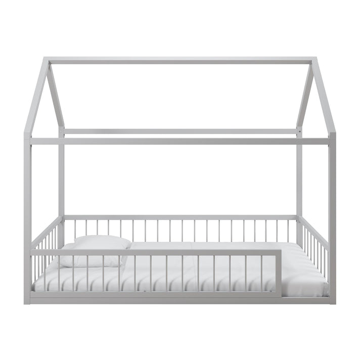 Skyler Metal House Bed with Rail - Dove Gray - Twin