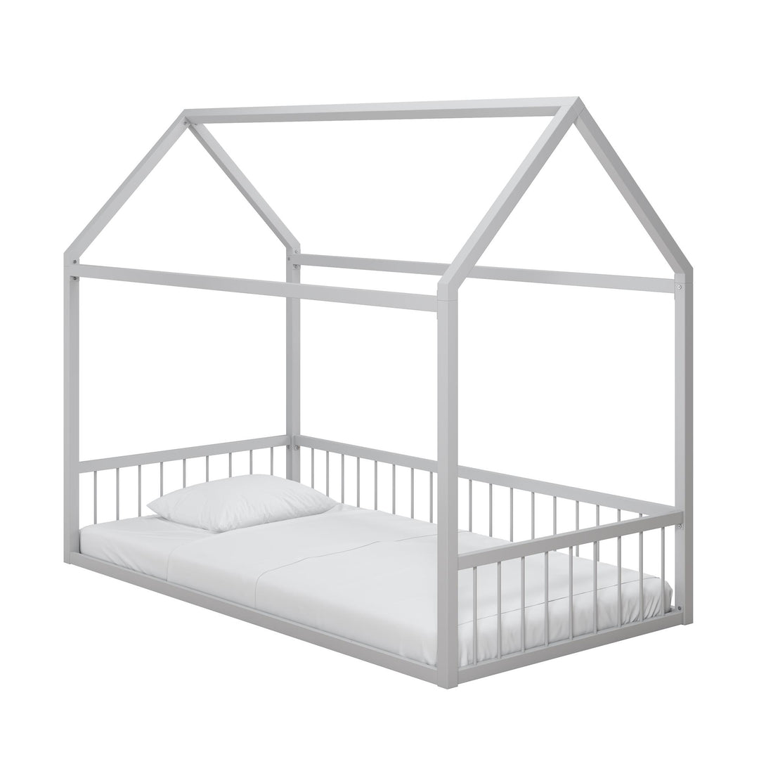 Skyler Metal House Bed with Rail - Dove Gray - Twin