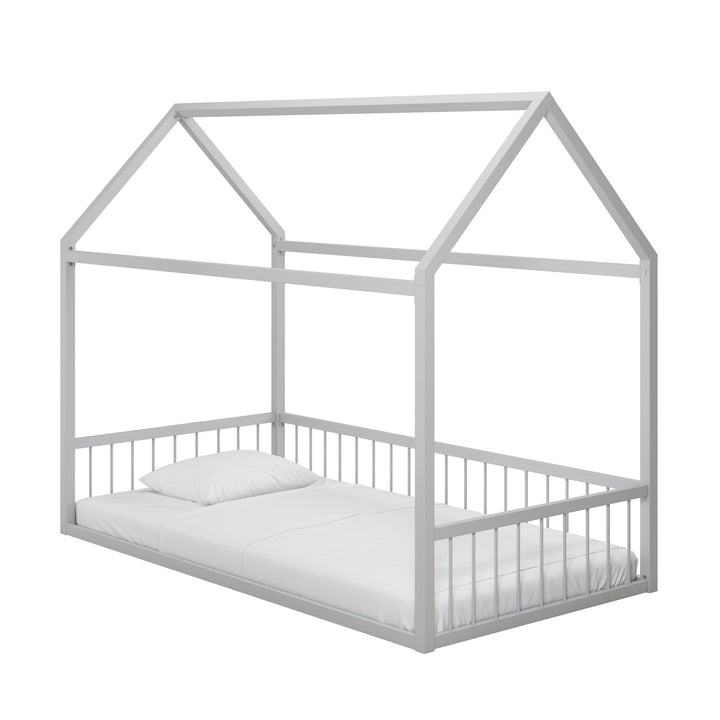 Skyler Metal House Bed with Rail - Dove Gray - Twin