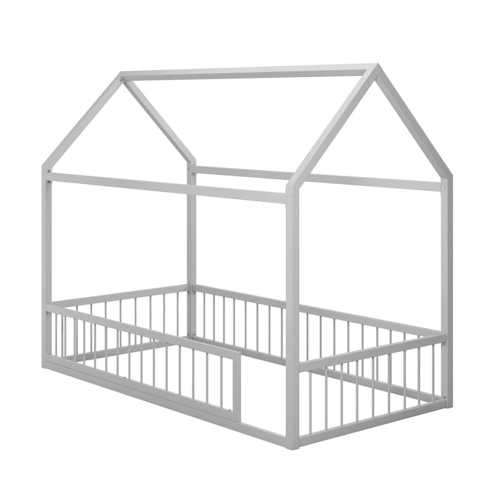 Skyler Metal House Bed with Rail - Dove Gray - Twin