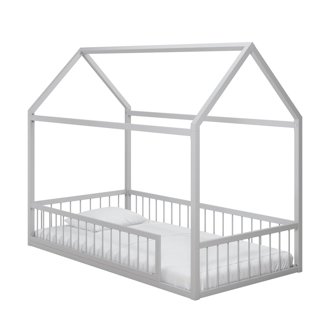 Skyler Metal House Bed with Rail - Dove Gray - Twin