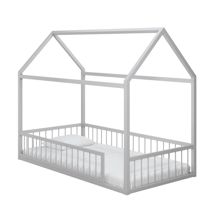 Skyler Metal House Bed with Rail - Dove Gray - Twin