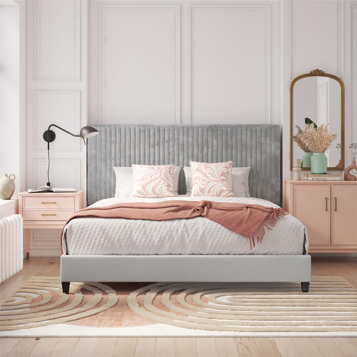 Mondo Platform Frame Bed with Adjustable Tufted Headboard - Gray - King