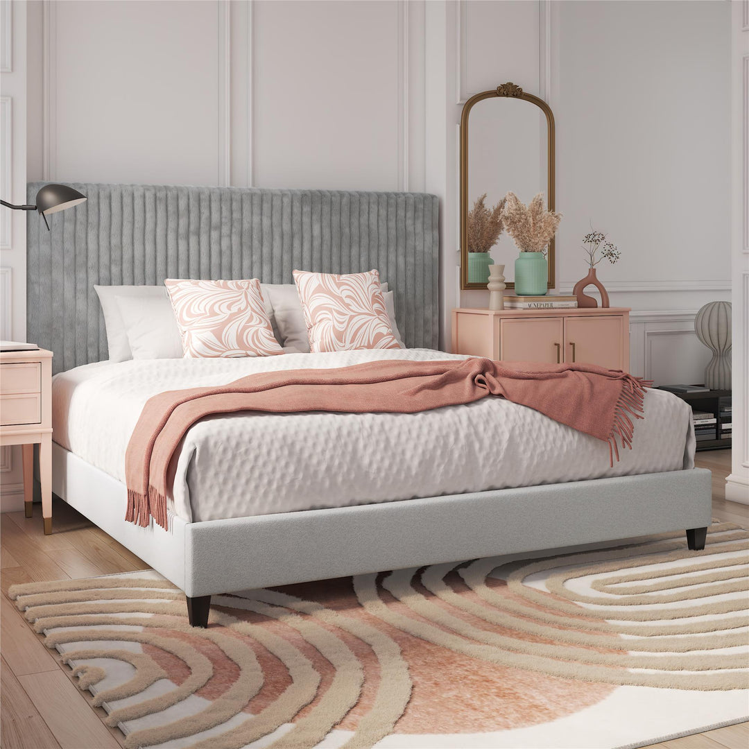 Mondo Platform Frame Bed with Adjustable Tufted Headboard - Gray - King