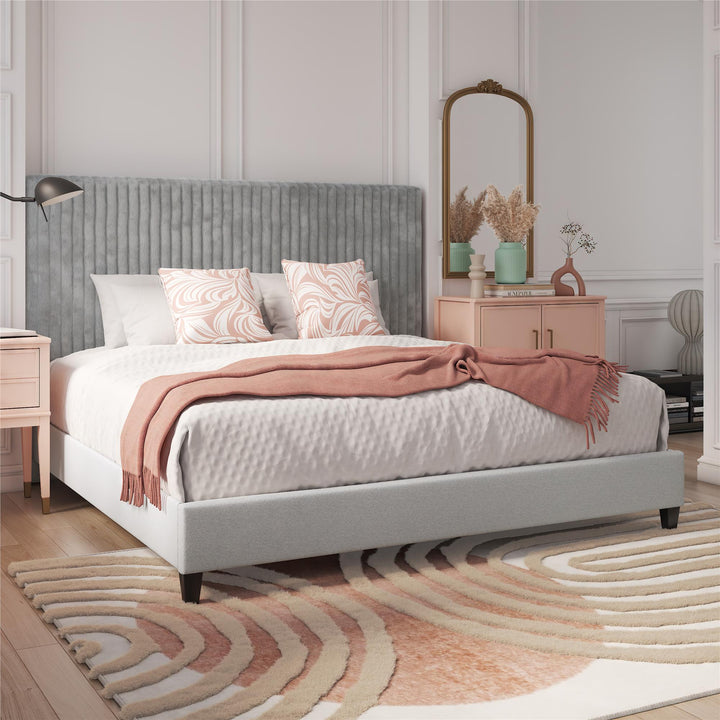 Mondo Platform Frame Bed with Adjustable Tufted Headboard - Gray - King