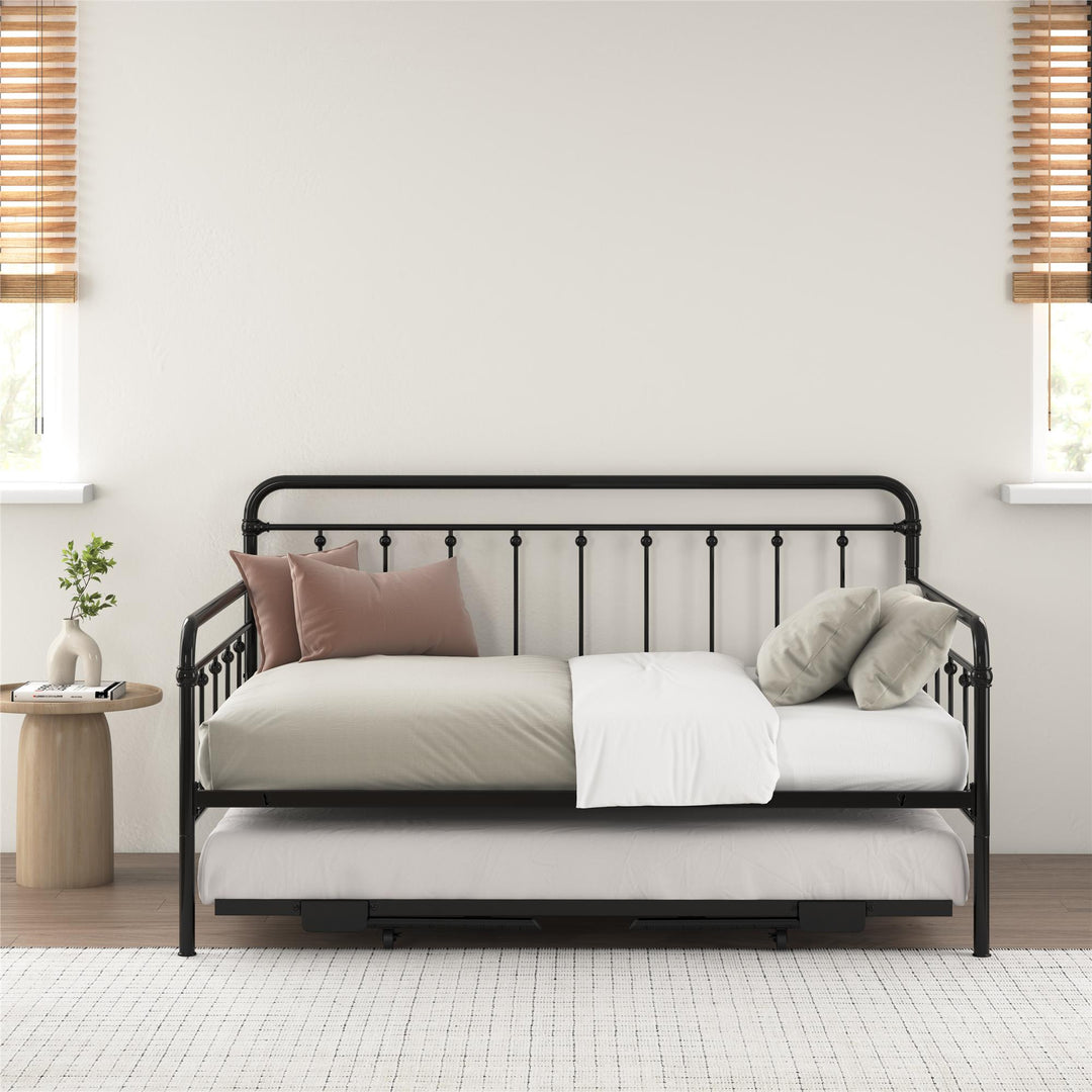 Locky Metal Daybed with Pop Up Trundle Bed - Black - Full-Over-Twin