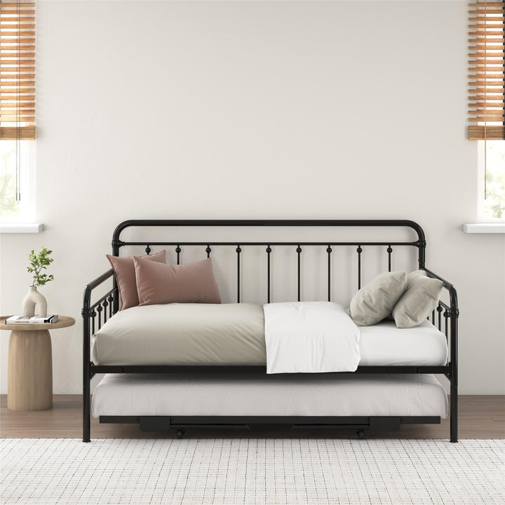 Locky Metal Daybed with Pop Up Trundle Bed - Black - Full-Over-Twin