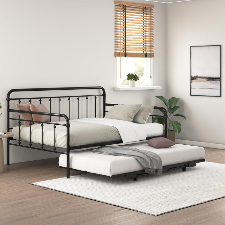 Locky Metal Daybed with Pop Up Trundle Bed - Black - Full-Over-Twin