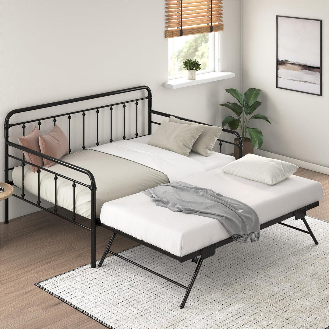 Locky Metal Daybed with Pop Up Trundle Bed - Black - Full-Over-Twin