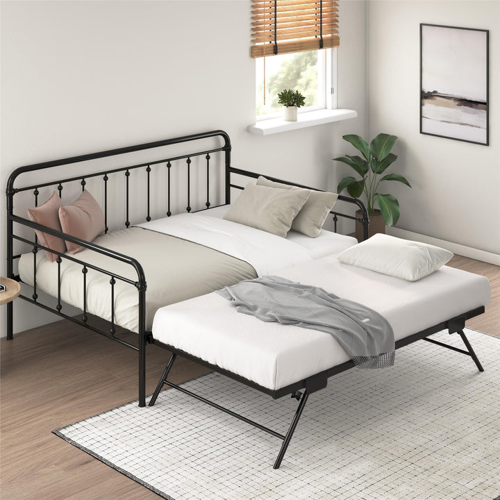 Locky Metal Daybed with Pop Up Trundle Bed - Black - Full-Over-Twin