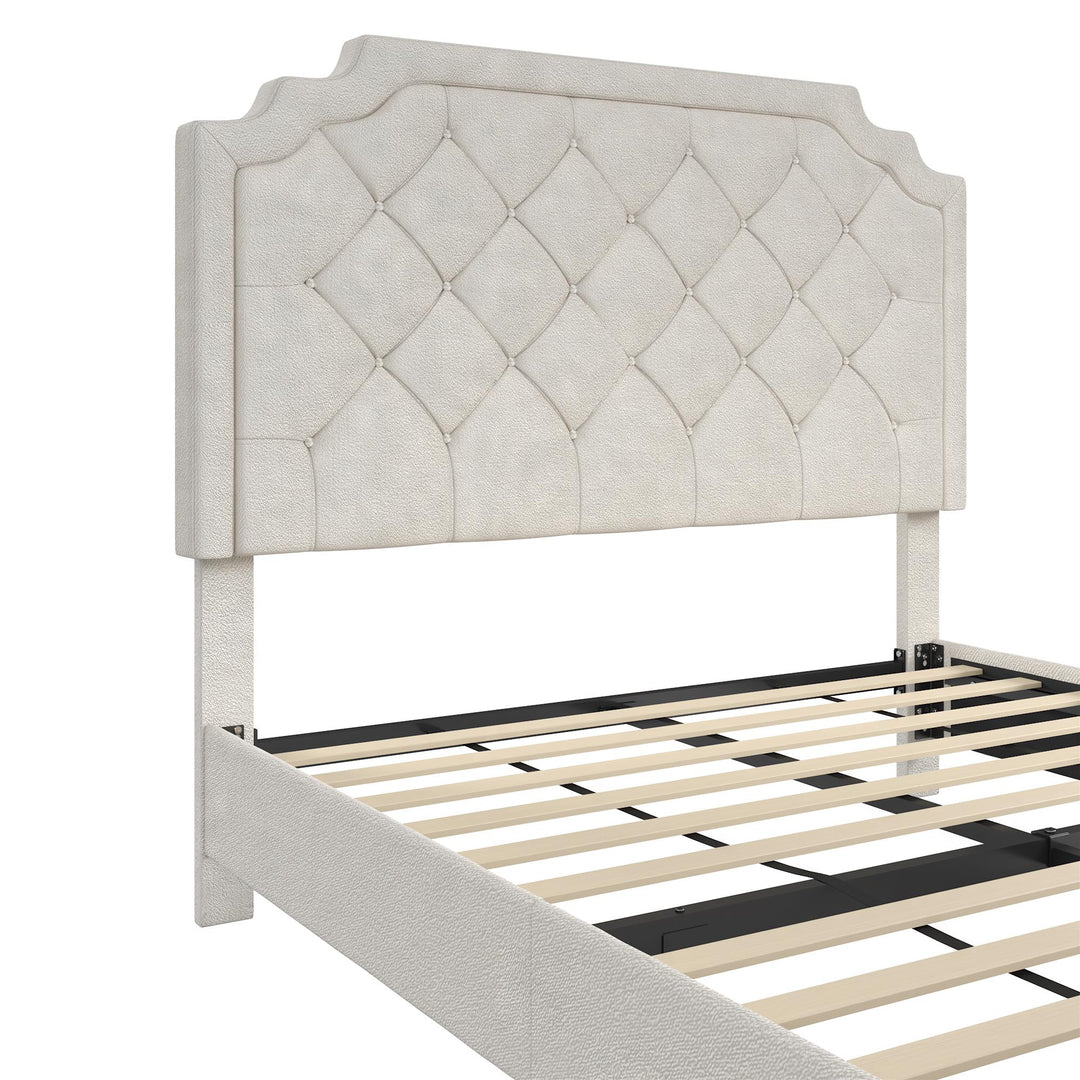 Eloise Chenille Upholstered Platform Bed - Ivory - Queen