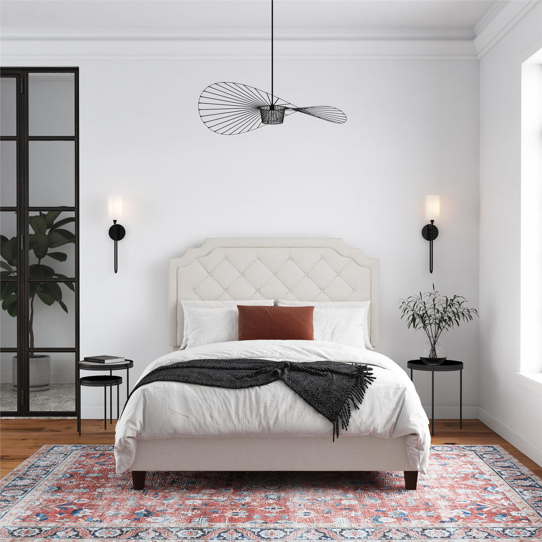 Eloise Chenille Upholstered Platform Bed - Ivory - Queen