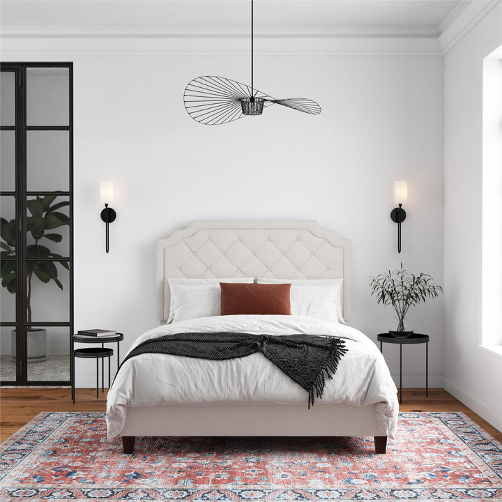 Eloise Chenille Upholstered Platform Bed - Ivory - Queen