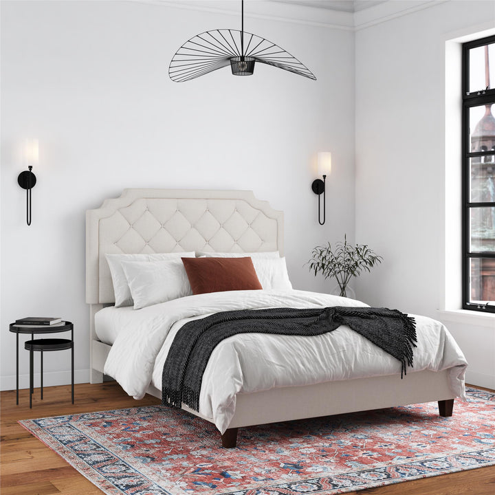 Eloise Chenille Upholstered Platform Bed - Ivory - Queen