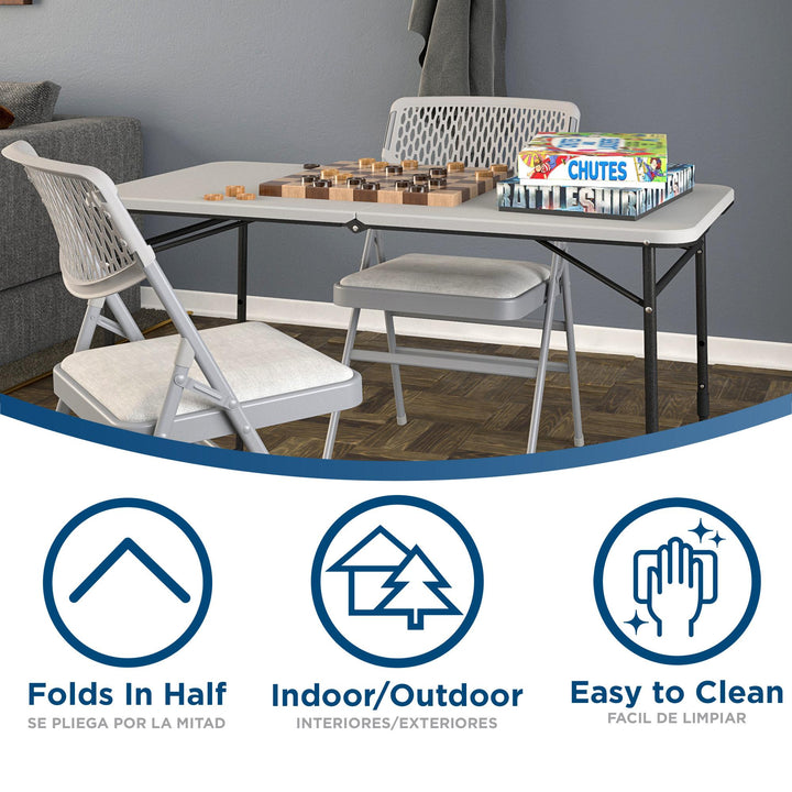 4 ft Fold-in-Half Portable Indoor/Outdoor Utility Table - Gray - 1-Pack