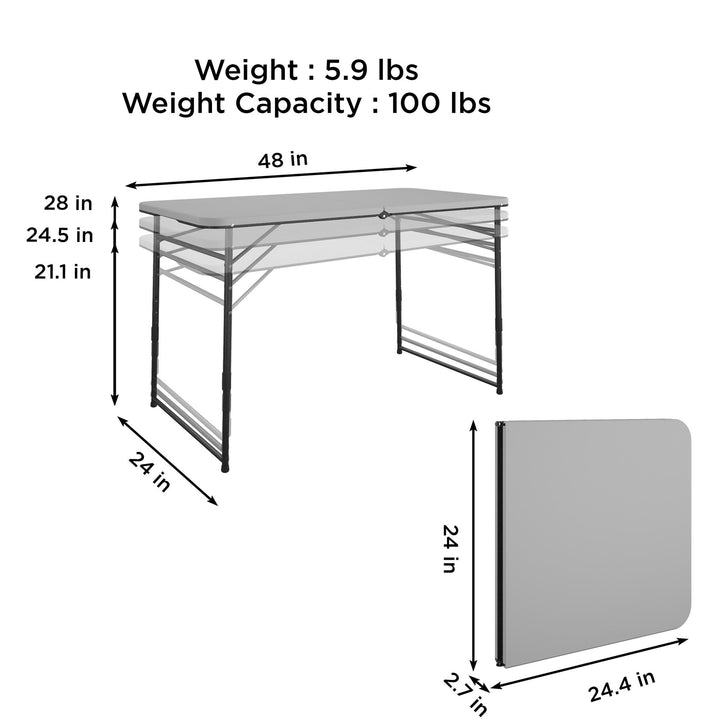 4 ft Fold-in-Half Portable Indoor/Outdoor Utility Table - Gray - 1-Pack