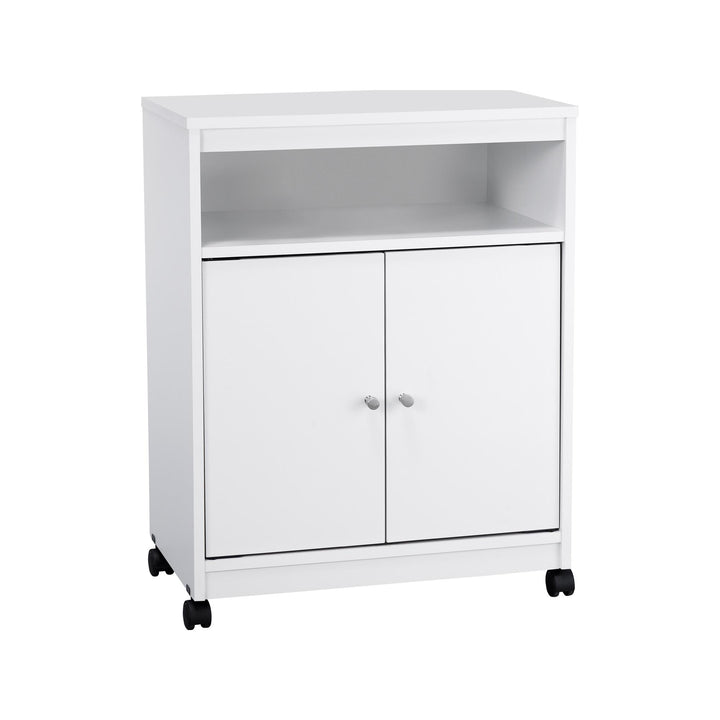 Landry 2 Door Utility Microwave Cart with Shelves - White