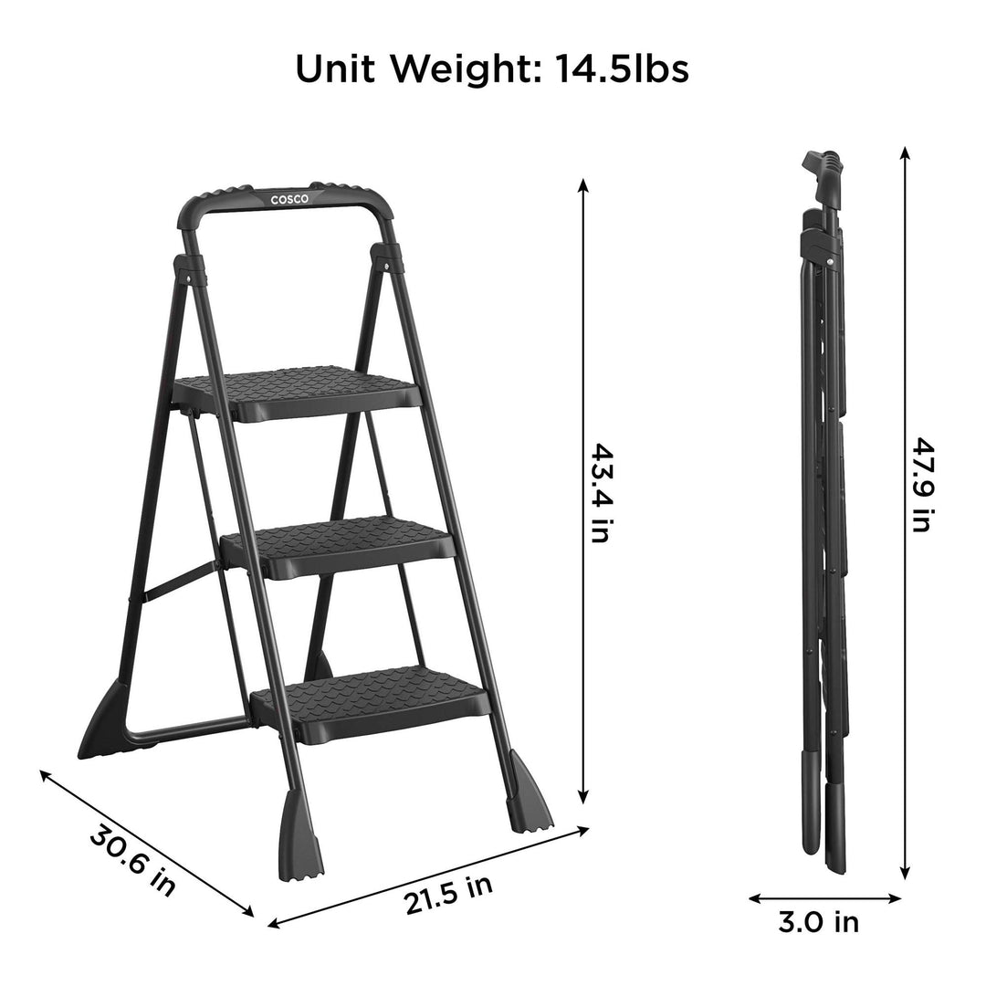 COSCO 3-Step Ladder, Folding Step Stool with Top Cap, Anti-Slip Steps, 250 lbs. Capacity - Black