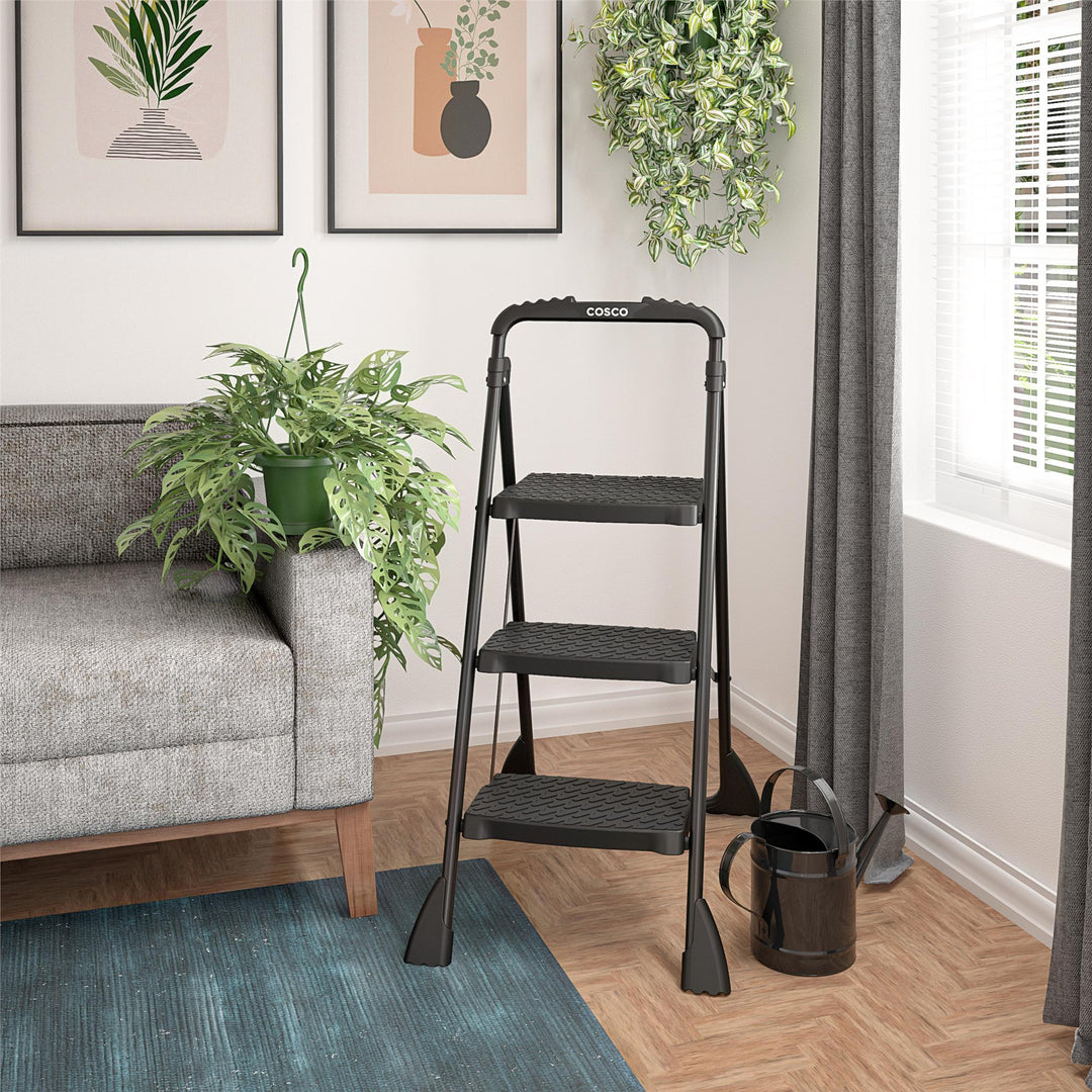 COSCO 3-Step Ladder, Folding Step Stool with Top Cap, Anti-Slip Steps, 250 lbs. Capacity - Black