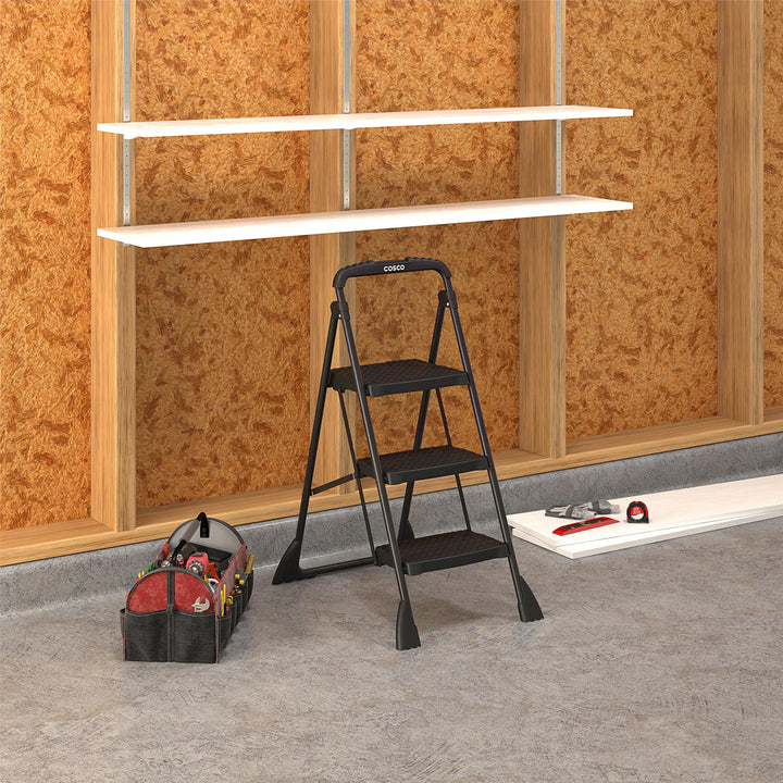 COSCO 3-Step Ladder, Folding Step Stool with Top Cap, Anti-Slip Steps, 250 lbs. Capacity - Black