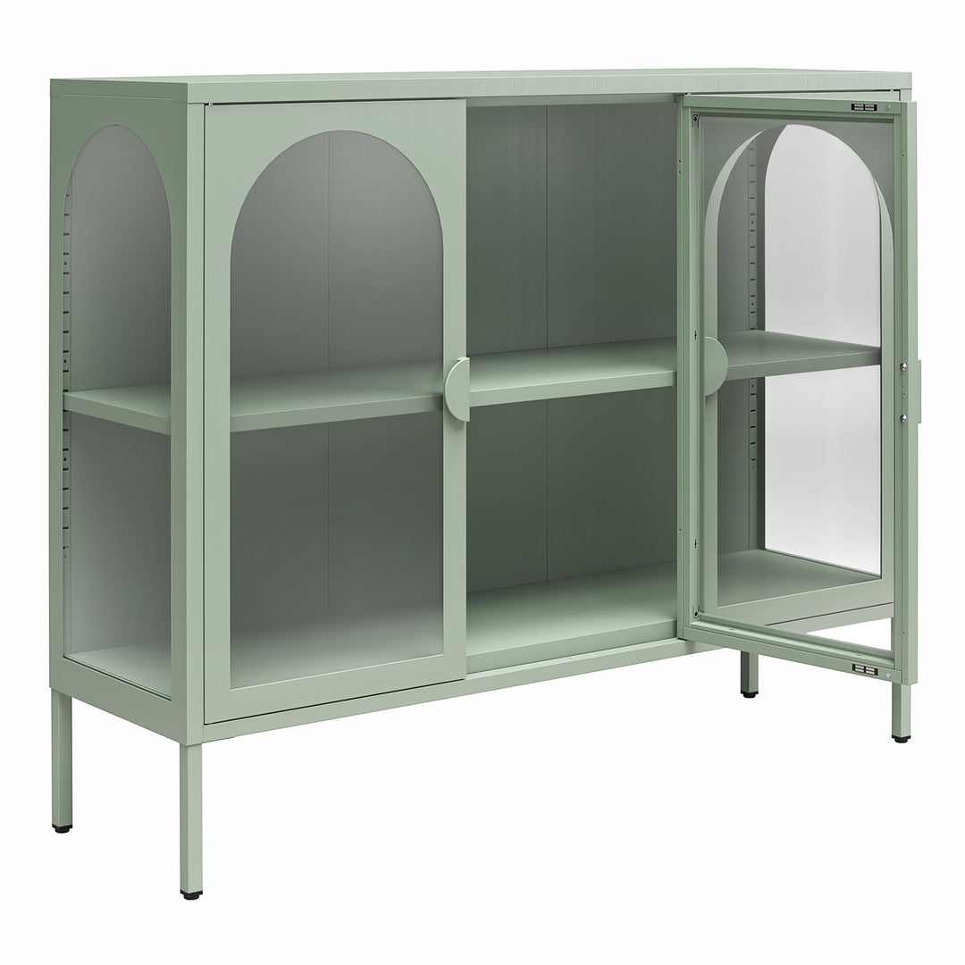 Chloe Metal Accent Cabinet With 3 Arched Glass Doors - Pale Green - 3 Door