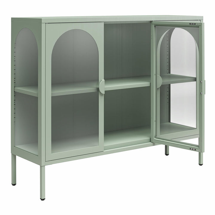 Chloe Metal Accent Cabinet With 3 Arched Glass Doors - Pale Green - 3 Door