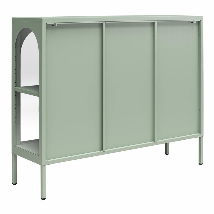 Chloe Metal Accent Cabinet With 3 Arched Glass Doors - Pale Green - 3 Door