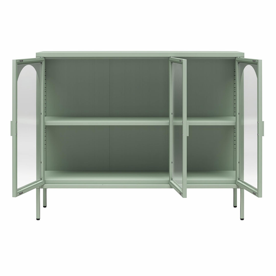 Chloe Metal Accent Cabinet With 3 Arched Glass Doors - Pale Green - 3 Door