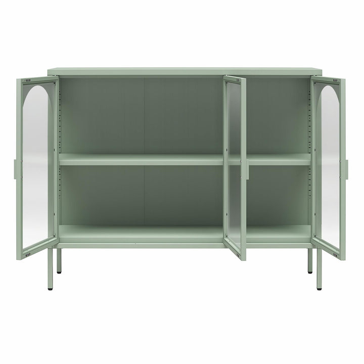 Chloe Metal Accent Cabinet With 3 Arched Glass Doors - Pale Green - 3 Door