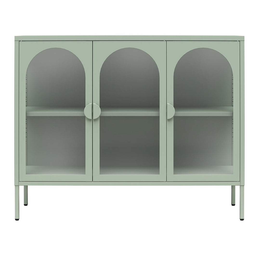 Chloe Metal Accent Cabinet With 3 Arched Glass Doors - Pale Green - 3 Door