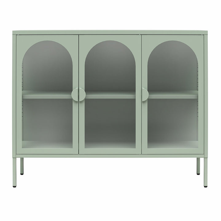 Chloe Metal Accent Cabinet With 3 Arched Glass Doors - Pale Green - 3 Door