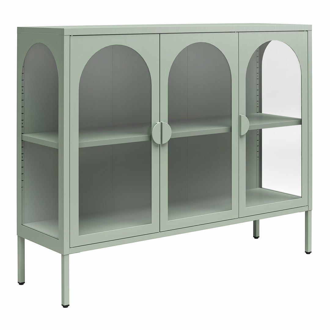 Chloe Metal Accent Cabinet With 3 Arched Glass Doors - Pale Green - 3 Door