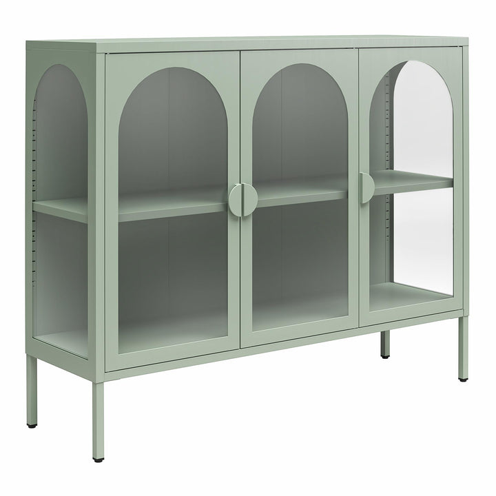 Chloe Metal Accent Cabinet With 3 Arched Glass Doors - Pale Green - 3 Door