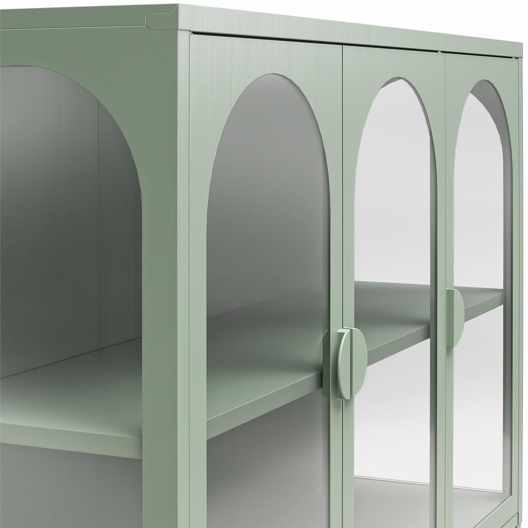 Chloe Metal Accent Cabinet With 3 Arched Glass Doors - Pale Green - 3 Door