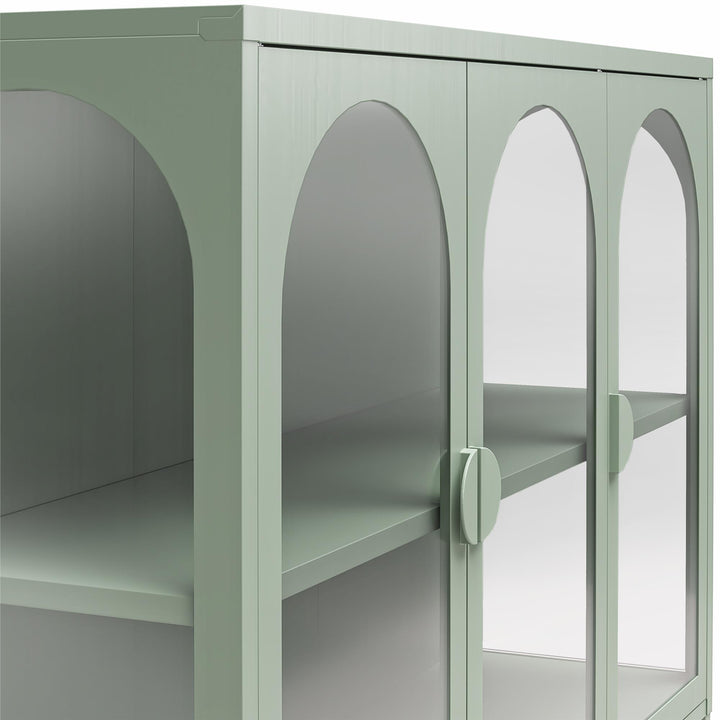 Chloe Metal Accent Cabinet With 3 Arched Glass Doors - Pale Green - 3 Door