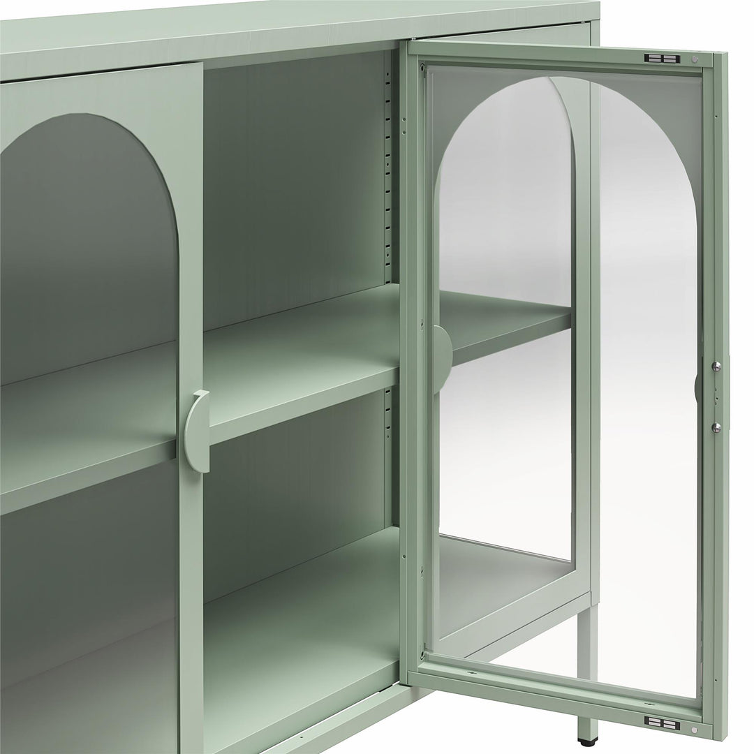 Chloe Metal Accent Cabinet With 3 Arched Glass Doors - Pale Green - 3 Door