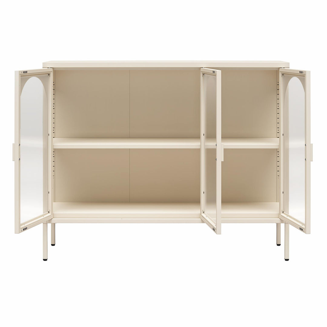 Chloe Metal Accent Cabinet With 3 Arched Glass Doors - Parchment - 3 Door