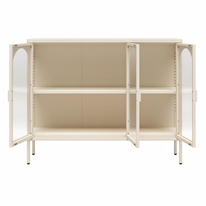 Chloe Metal Accent Cabinet With 3 Arched Glass Doors - Parchment - 3 Door