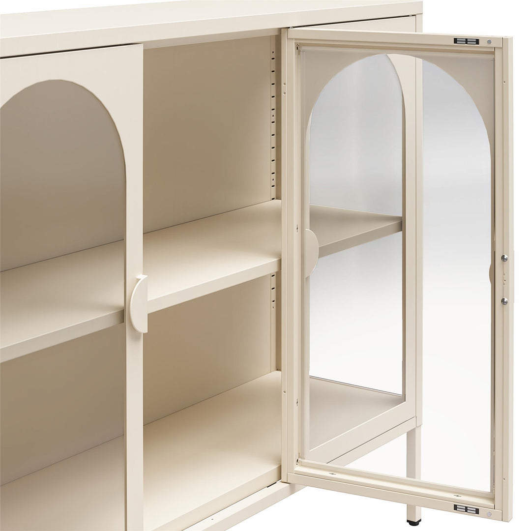 Chloe Metal Accent Cabinet With 3 Arched Glass Doors - Parchment - 3 Door