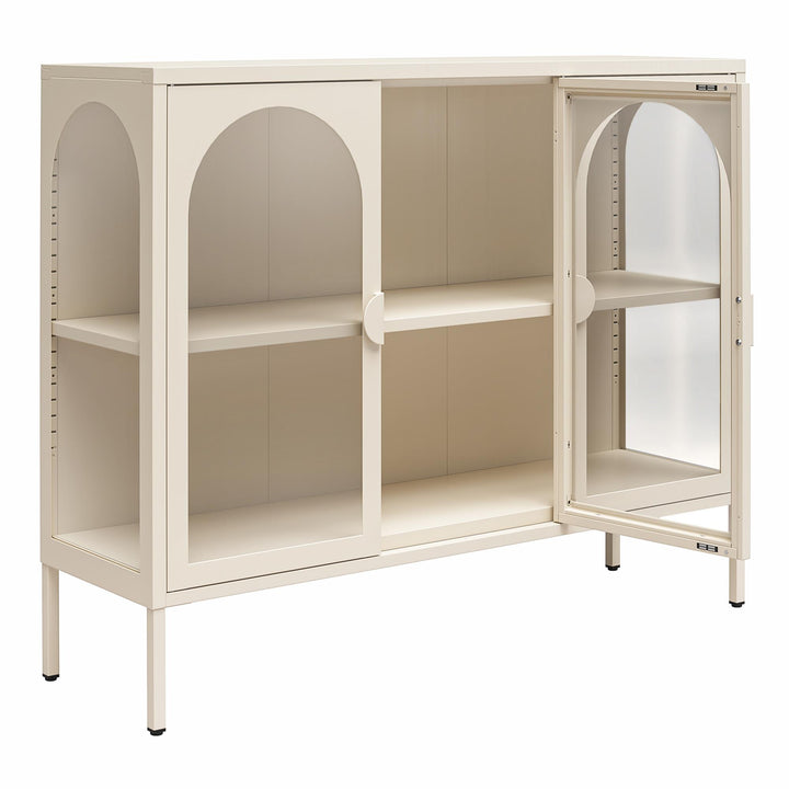 Chloe Metal Accent Cabinet With 3 Arched Glass Doors - Parchment - 3 Door