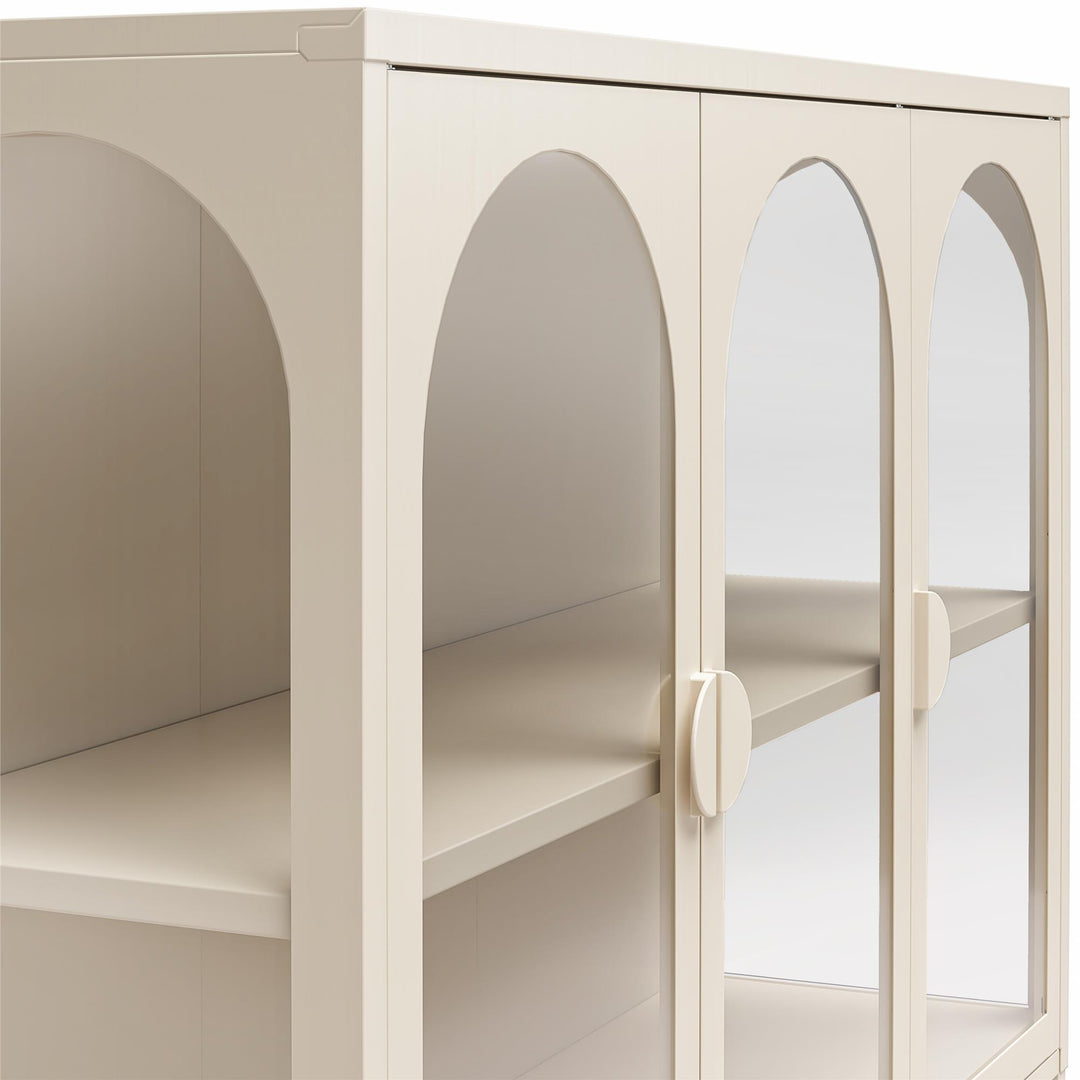 Chloe Metal Accent Cabinet With 3 Arched Glass Doors - Parchment - 3 Door