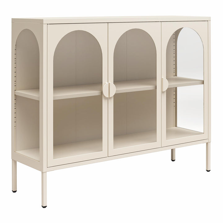 Chloe Metal Accent Cabinet With 3 Arched Glass Doors - Parchment - 3 Door