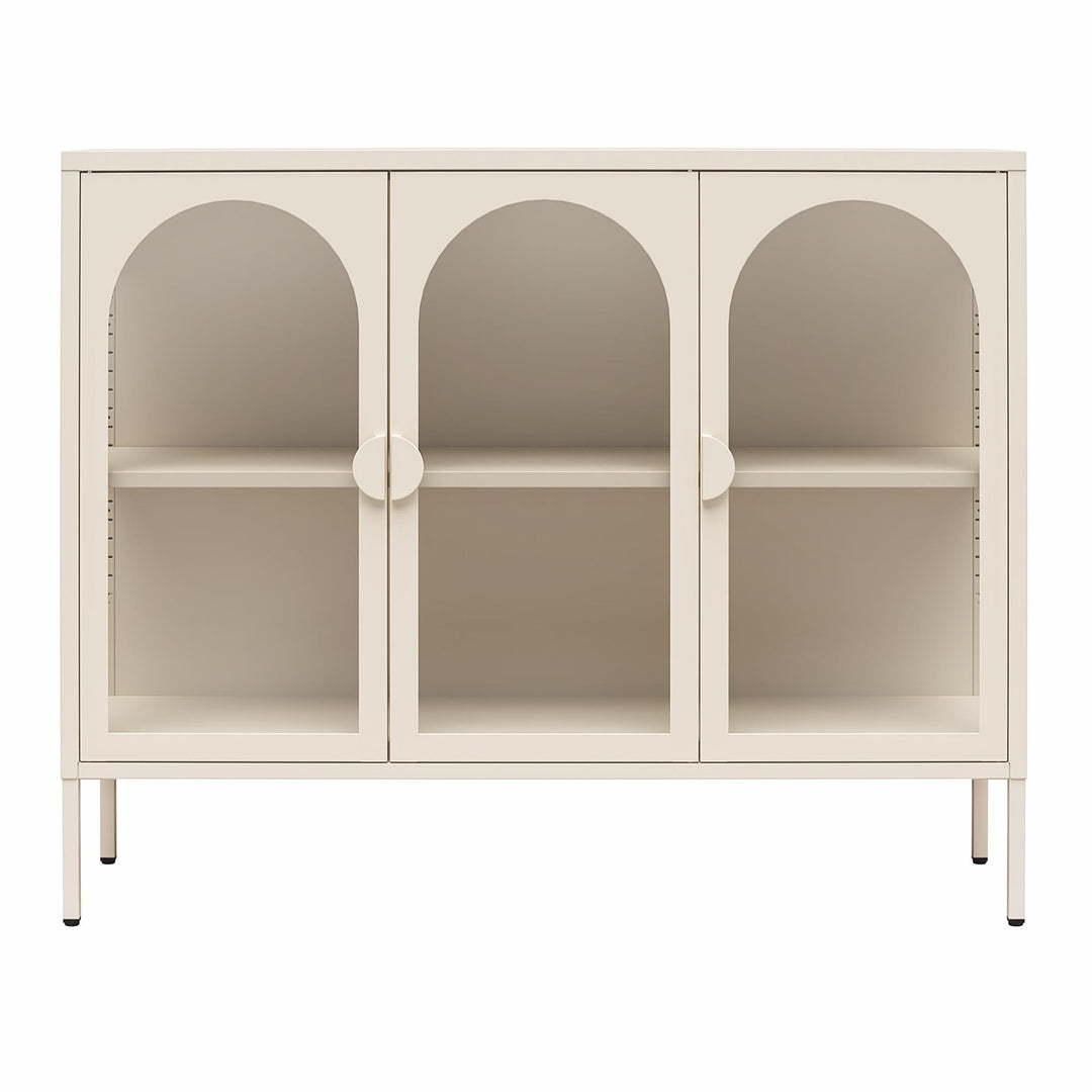 Chloe Metal Accent Cabinet With 3 Arched Glass Doors - Parchment - 3 Door